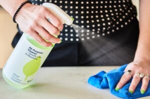 use disinfectant spray to clean floor